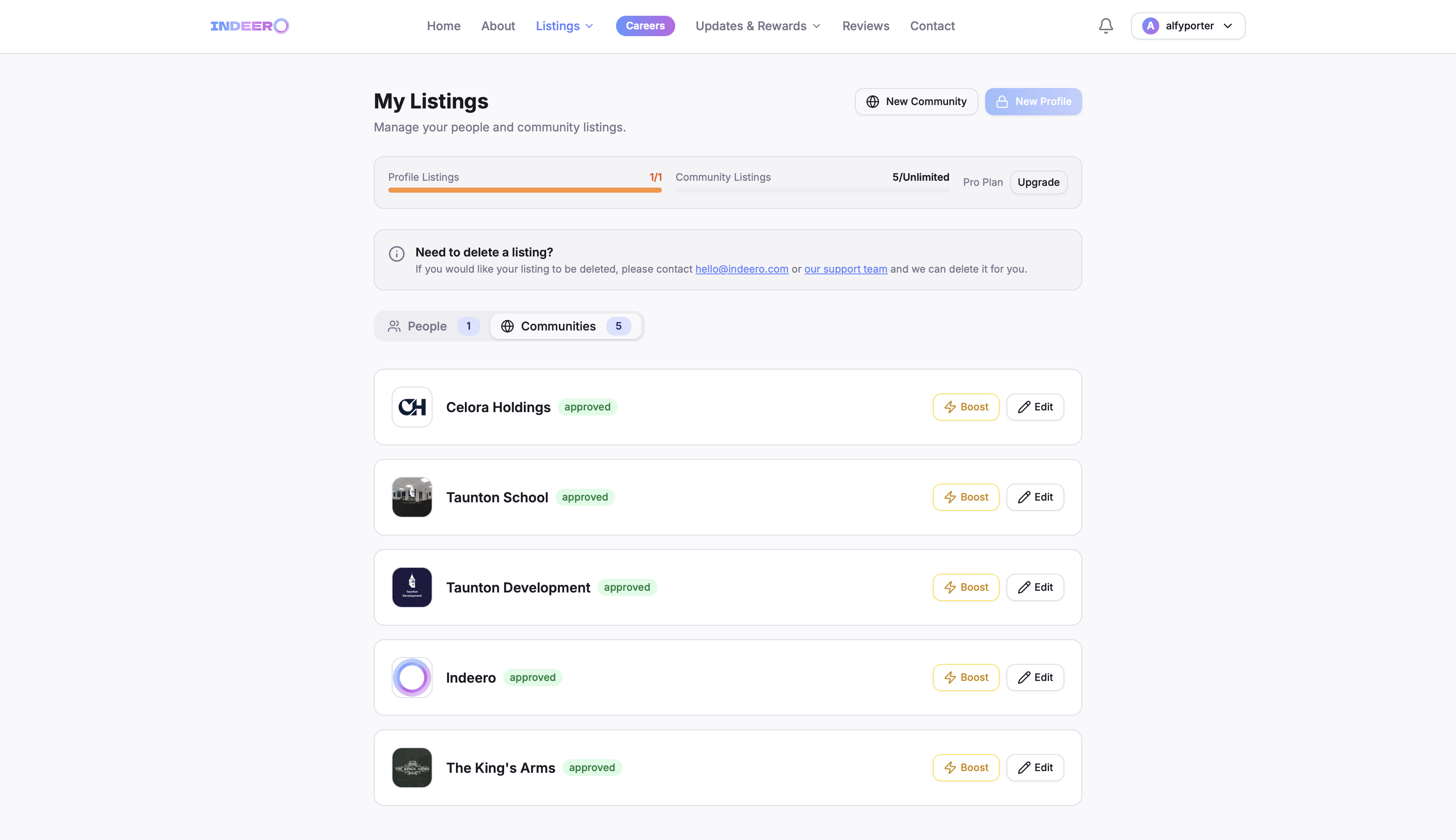 My Listings — manage your community and its status